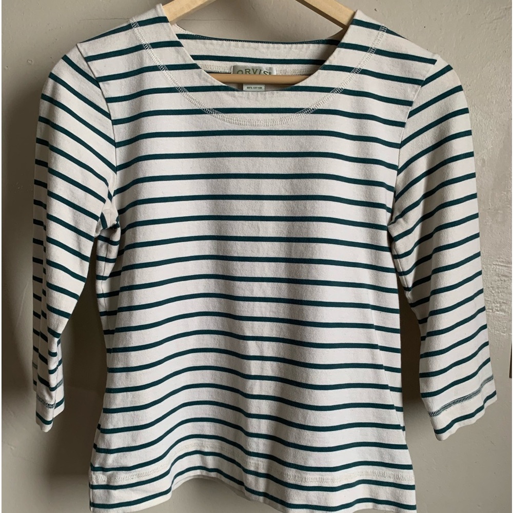 Striped Orvis top with 3/4 sleeves. Size SMALL